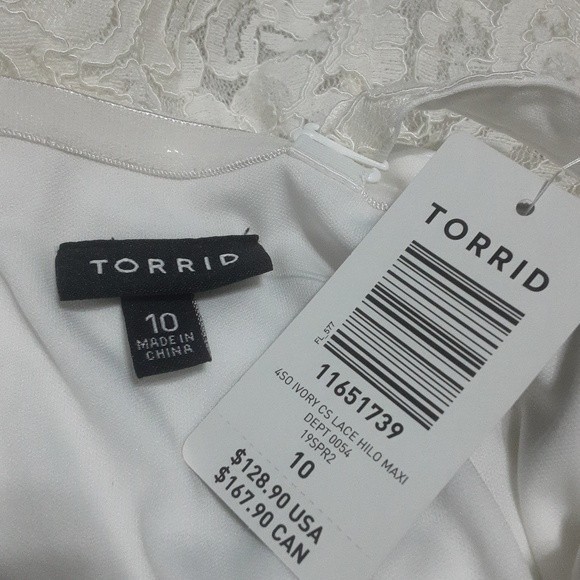 NWT Torrid Ivory Lace Hi-Low Maxi Dress Elegant Flowy Cold Shoulder US 10 M/L - Picture 16 of 17